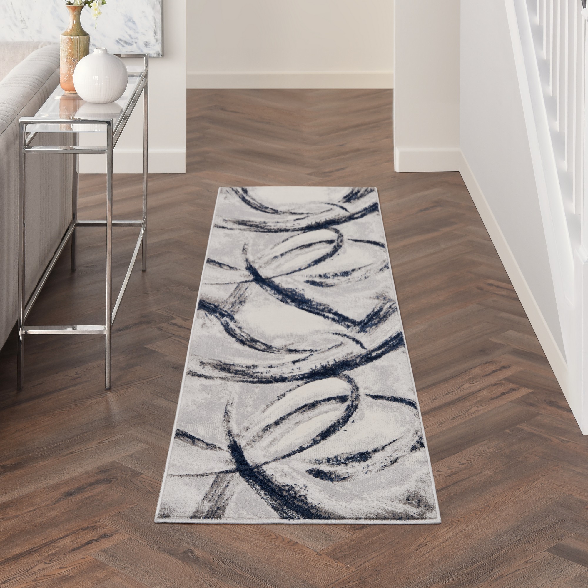 Brushstrokes Bsk02 Abstract Runner Rug By Nourison In Grey Navy